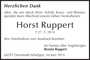 Traueranzeige von Horst Ruppert von Echo-Zeitungen (Gesamtausgabe)