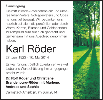 Traueranzeige von Karl Röder von Echo-Zeitungen (Gesamtausgabe)