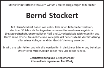 Traueranzeige von Bernd Stockert von Odenwälder Echo