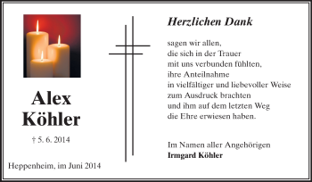 Traueranzeige von Alex Köhler von Starkenburger Echo