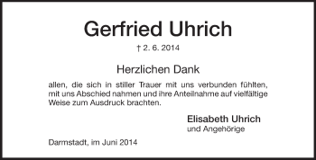Traueranzeige von Gerfried Uhrich von Echo-Zeitungen (Gesamtausgabe)