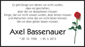 Traueranzeige von Axel Bassenauer von Echo-Zeitungen (Gesamtausgabe)