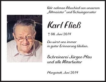 Traueranzeige von Karl Fließ von Starkenburger Echo