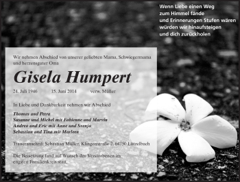 Traueranzeige von Gisela Humpert von Odenwälder Echo