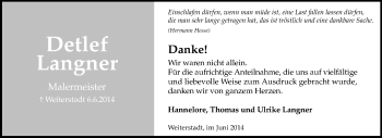 Traueranzeige von Detlef Langner von Echo-Zeitungen (Gesamtausgabe)