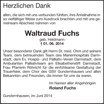 Traueranzeige von Waltraud Fuchs von Echo-Zeitungen (Gesamtausgabe)