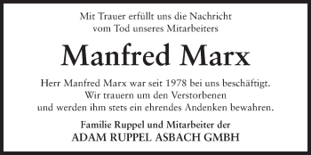 Traueranzeige von Manfred Marx von Echo-Zeitungen (Gesamtausgabe)