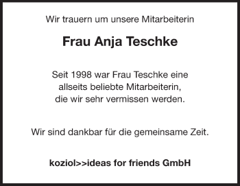 Traueranzeige von Anja Teschke von Odenwälder Echo