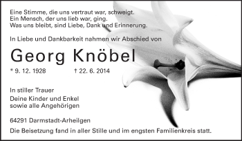 Traueranzeige von Georg Knöbel von Echo-Zeitungen (Gesamtausgabe)