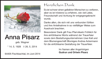 Traueranzeige von Anna Pisarz von Echo-Zeitungen (Gesamtausgabe)