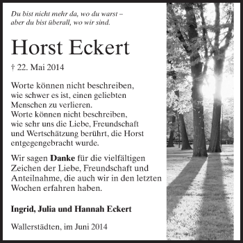 Traueranzeige von Horst Eckert von Echo-Zeitungen (Gesamtausgabe)