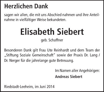 Traueranzeige von Elisabeth Siebert von Rüsselsheimer Echo, Groß-Gerauer-Echo, Ried Echo