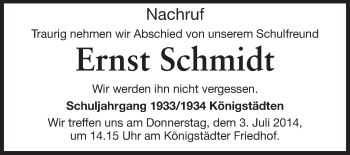 Traueranzeige von Ernst Schmidt von Rüsselsheimer Echo, Groß-Gerauer-Echo, Ried Echo