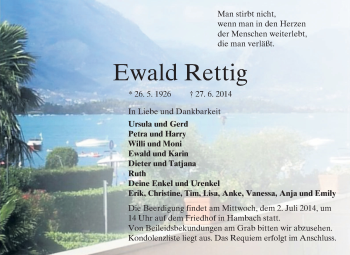 Traueranzeige von Ewald Rettig von Starkenburger Echo