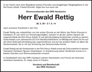 Traueranzeige von Ewald Rettig von Starkenburger Echo