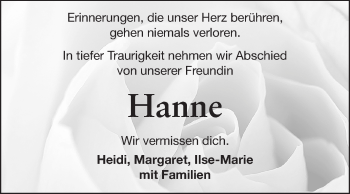 Traueranzeige von Hanne  von Echo-Zeitungen (Gesamtausgabe)