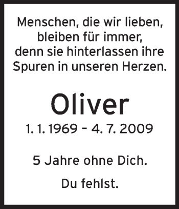 Traueranzeige von Oliver  von Odenwälder Echo
