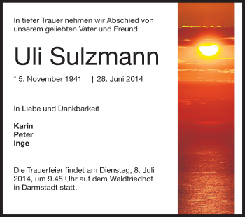 Traueranzeige von Uli Sulzmann von Echo-Zeitungen (Gesamtausgabe)