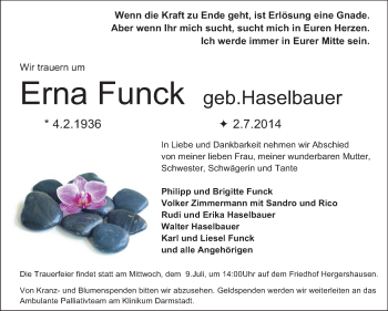 Traueranzeige von Erna Funck von Echo-Zeitungen (Gesamtausgabe)