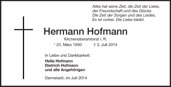 Traueranzeige von Hermann Hofmann von Echo-Zeitungen (Gesamtausgabe)