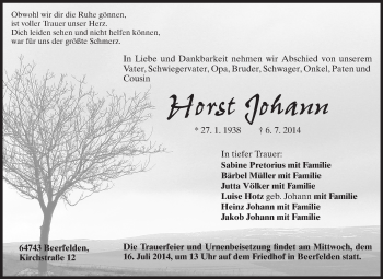 Traueranzeige von Horst Johann von Odenwälder Echo
