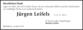 Traueranzeige von Jürgen Leifels von Rüsselsheimer Echo, Groß-Gerauer-Echo, Ried Echo