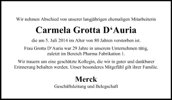 Traueranzeige von Carmela Grotta D‘Auria von Echo-Zeitungen (Gesamtausgabe)