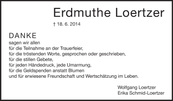 Traueranzeige von Erdmuthe Loertzer von Echo-Zeitungen (Gesamtausgabe)