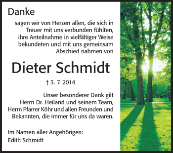 Traueranzeige von Dieter Schmidt von Echo-Zeitungen (Gesamtausgabe)