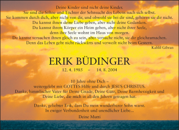 Traueranzeige von Erik Büdinger von Darmstädter Echo, Odenwälder Echo, Rüsselsheimer Echo, Groß-Gerauer-Echo, Ried Echo