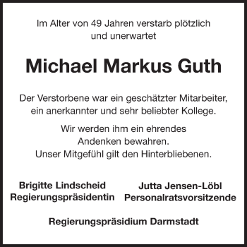 Traueranzeige von Michael Markus Guth von Echo-Zeitungen (Gesamtausgabe)