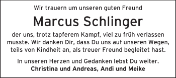 Traueranzeige von Marcus Schlinger von Echo-Zeitungen (Gesamtausgabe)