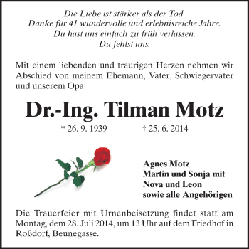 Traueranzeige von Tilman Motz von Echo-Zeitungen (Gesamtausgabe)