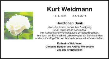 Traueranzeige von Kurt Weidmann von Echo-Zeitungen (Gesamtausgabe)