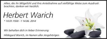 Traueranzeige von Herbert Warich von Echo-Zeitungen (Gesamtausgabe)