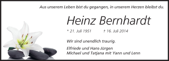 Traueranzeige von Heinz Bernhardt von Echo-Zeitungen (Gesamtausgabe)