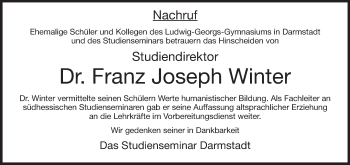 Traueranzeige von Franz Joseph Winter von Echo-Zeitungen (Gesamtausgabe)