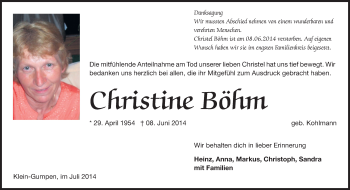 Traueranzeige von Christine Börtm von Odenwälder Echo