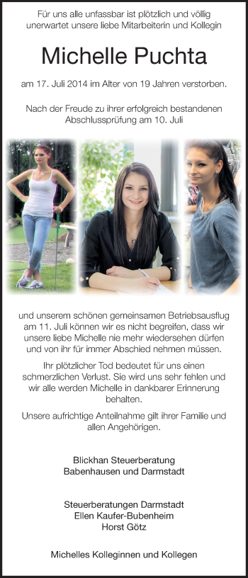 Traueranzeige von Michelle Puchta von Echo-Zeitungen (Gesamtausgabe)