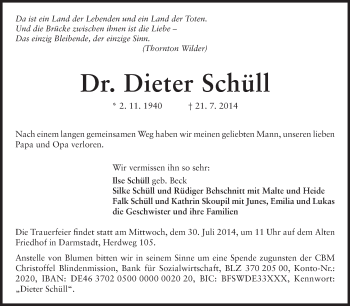 Traueranzeige von Dieter Schüll von Echo-Zeitungen (Gesamtausgabe)