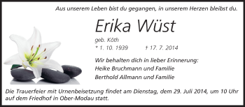 Traueranzeige von Erika Wüst von Echo-Zeitungen (Gesamtausgabe)