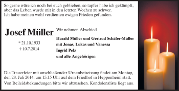 Traueranzeige von Josef Müller von Starkenburger Echo