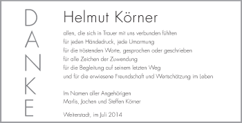 Traueranzeige von Helmut Körner von Echo-Zeitungen (Gesamtausgabe)