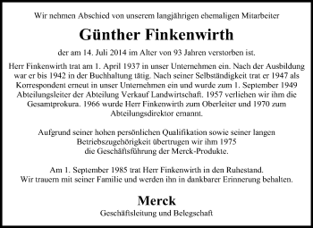 Traueranzeige von Günther Finkenwirth von Echo-Zeitungen (Gesamtausgabe)