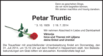 Traueranzeige von Petar Truntic von Starkenburger Echo