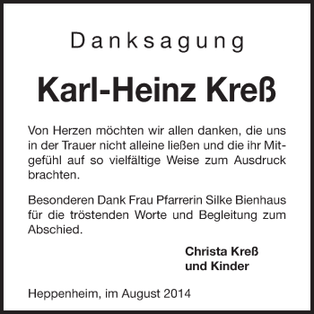 Traueranzeige von Karl-Heinz Kreß von Starkenburger Echo