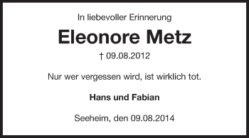 Traueranzeige von Eleonore Metz von Echo-Zeitungen (Gesamtausgabe)