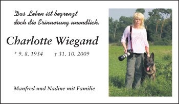 Traueranzeige von Charlotte Wiegand von Echo-Zeitungen (Gesamtausgabe)