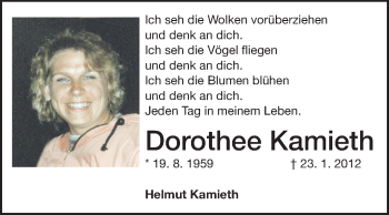 Traueranzeige von Dorothee Kamieth von Echo-Zeitungen (Gesamtausgabe)