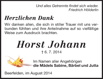 Traueranzeige von Horst Johann von Odenwälder Echo